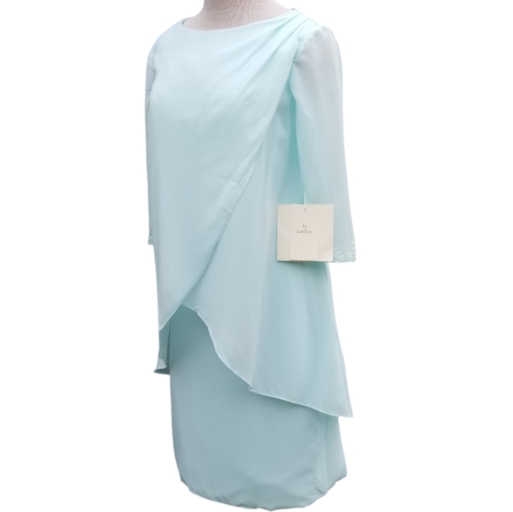 NEW LT Lanting Bride Midi Dress Pastel Mint Green 3/4 Sleeve Sheer Lined Layered